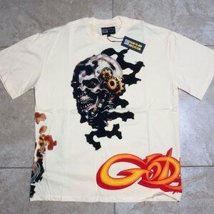 Edgy Graphic Skull Print Men's T-Shirt - Cream